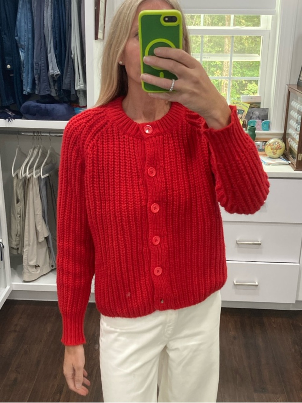 Amazon Red Chunky Button-Up Knit Cardigan